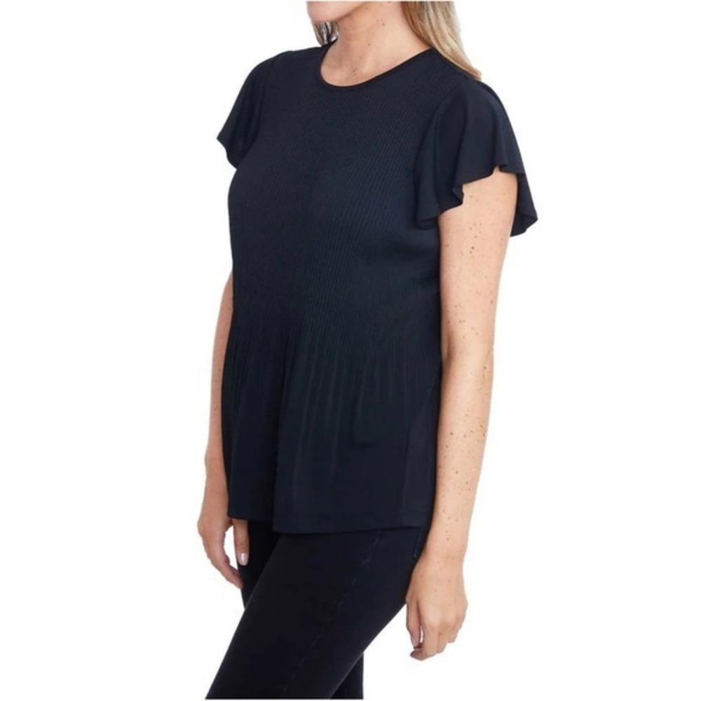 NWT Philosophy Women's Flutter Sleeve Pleated Ribbed Knit Top Black Medium